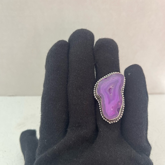 Sterling Silver .925 Purple Agate Geode Druzy Slice Statement Ring 13.1g Size 8 - Picture 2 of 10